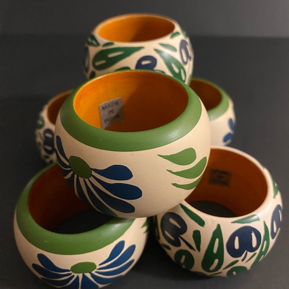 6 Vintage Dansk Wooden Napkin Rings Painted Purple Fruit Figs Flowers Leaves - Picture 1 of 3